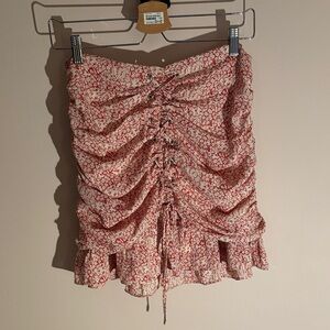 Floral Ruched Mini Skirt - Red